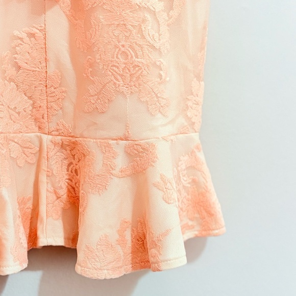 Cream & Pink Lace Dress w Flutter Sleeve & Ruffle Trim Open Back w Pink Tie Bow - Picture 15 of 16